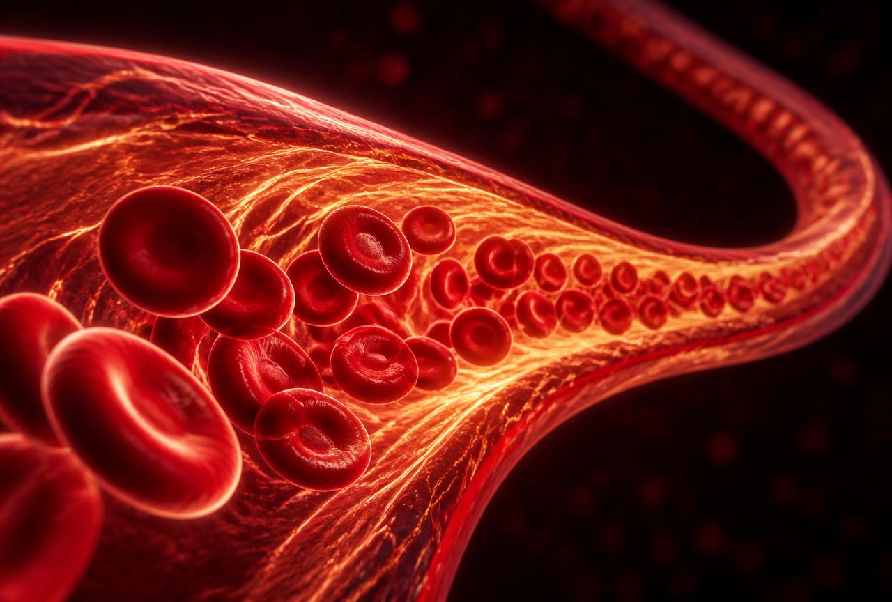 Illustration of red blood cells flowing through a healthy artery